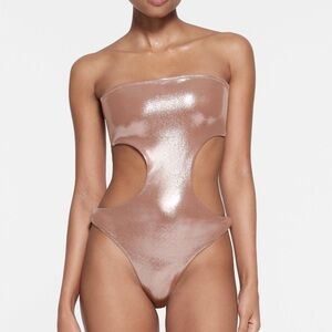SKIMS Shimmering Strapless Cutout Swimsuit
